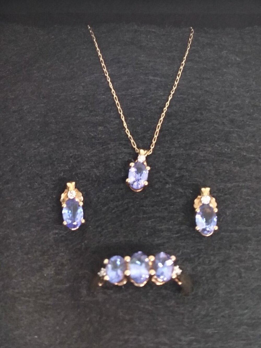 10k solid gold, tanzanite, & diamond suite